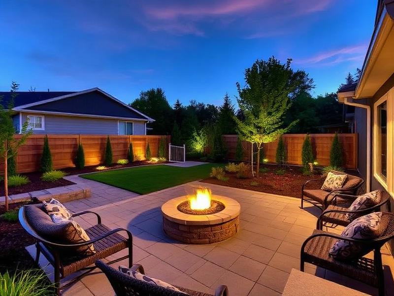 Outdoor fire pit patio design Utah backyard by Blue Wing Construction